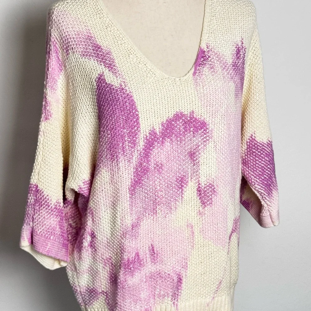 NWOT Chico’s linen cotton‎ blend knit Women's Purple/Cream Sweater size M 8-10